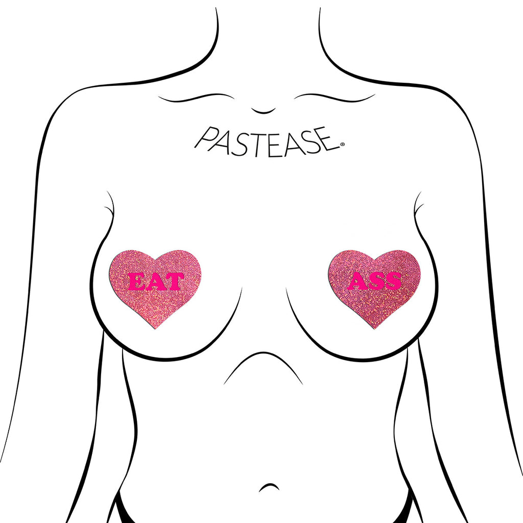 Pastease Glitter 'Eat Ass' Heart Pasties Pink