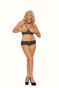 Elegant Moments Cupless Halter Bra Top With Satin Bows And A Crotchless G-string