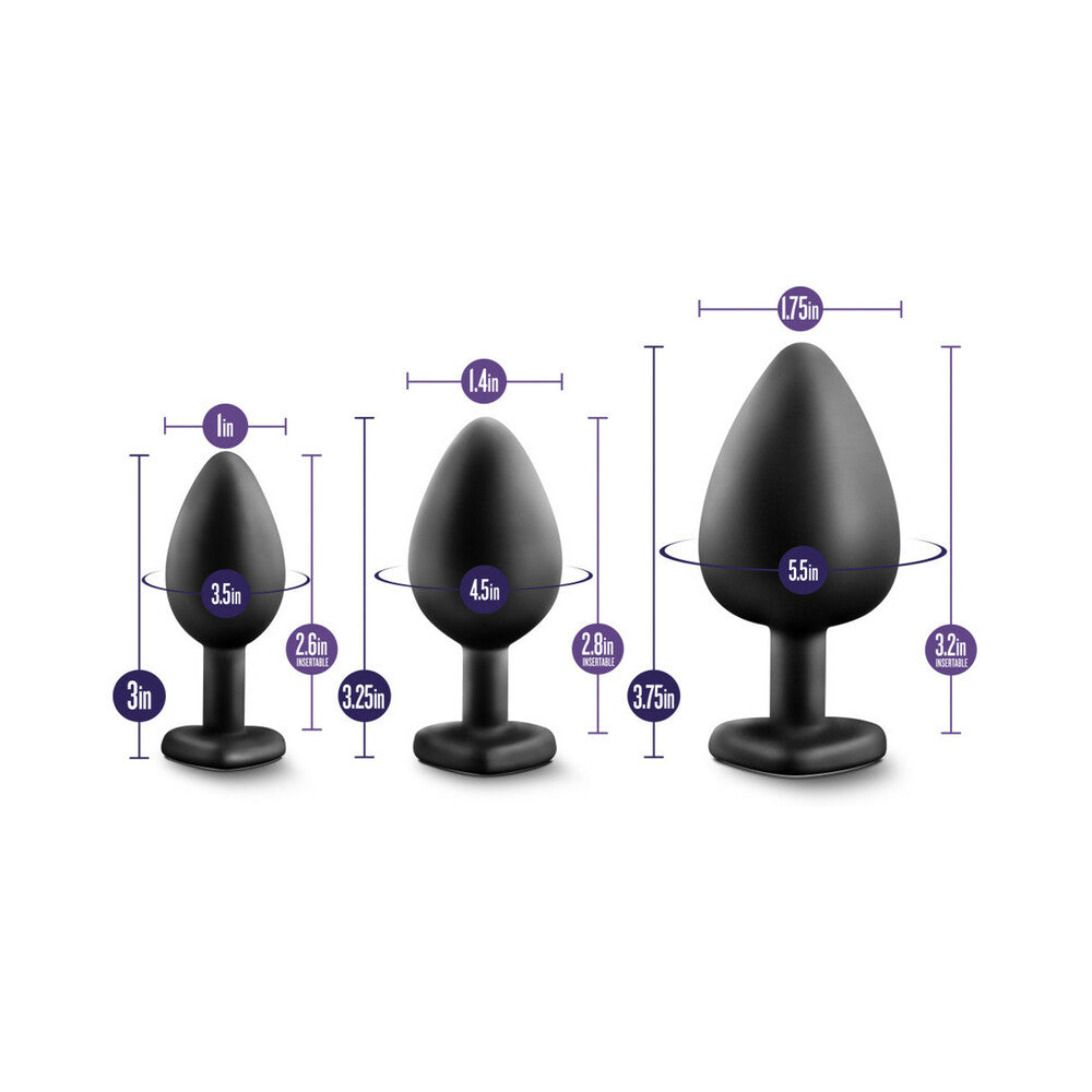 Luxe 3-Piece Bling Plug Training Kit with White Gem Base Black