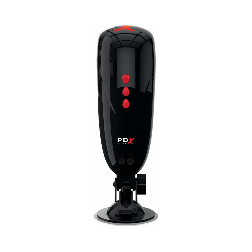 PDX Elite Dirty Talk Rechargeable Vibrating Starter Stroker With Hands-Free Suction Cup Beige/Black