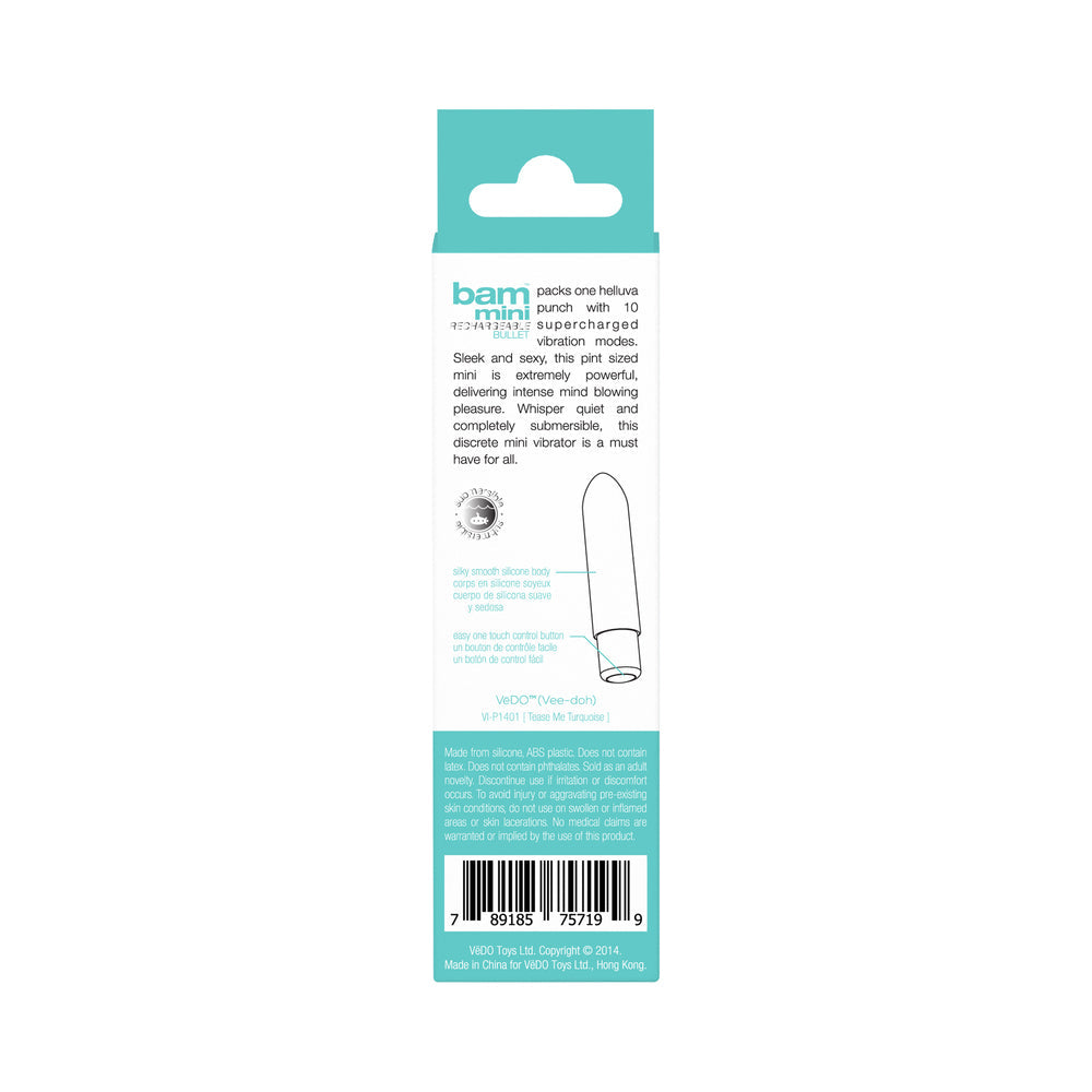 VeDO Bam Mini Rechargeable Bullet Vibe - Tease Me Turquoise