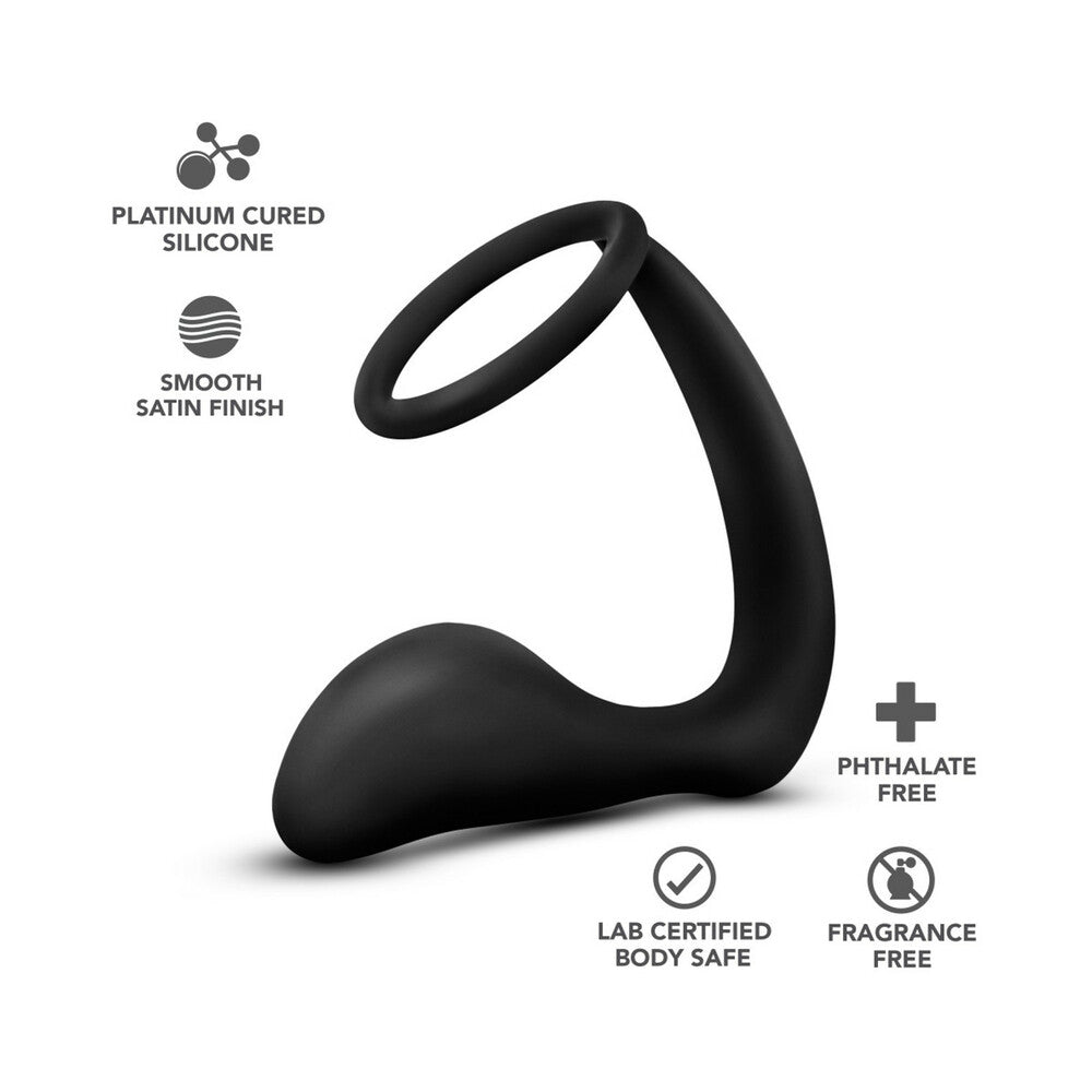 Anal Adventures Platinum Silicone Cock Ring Plug Black