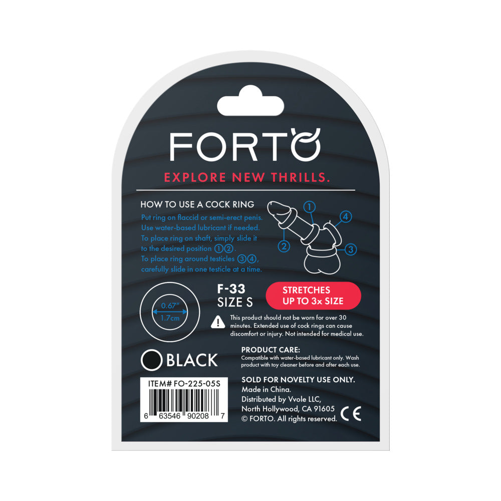 Forto F-33 Liquid Silicone Cockring Small Black