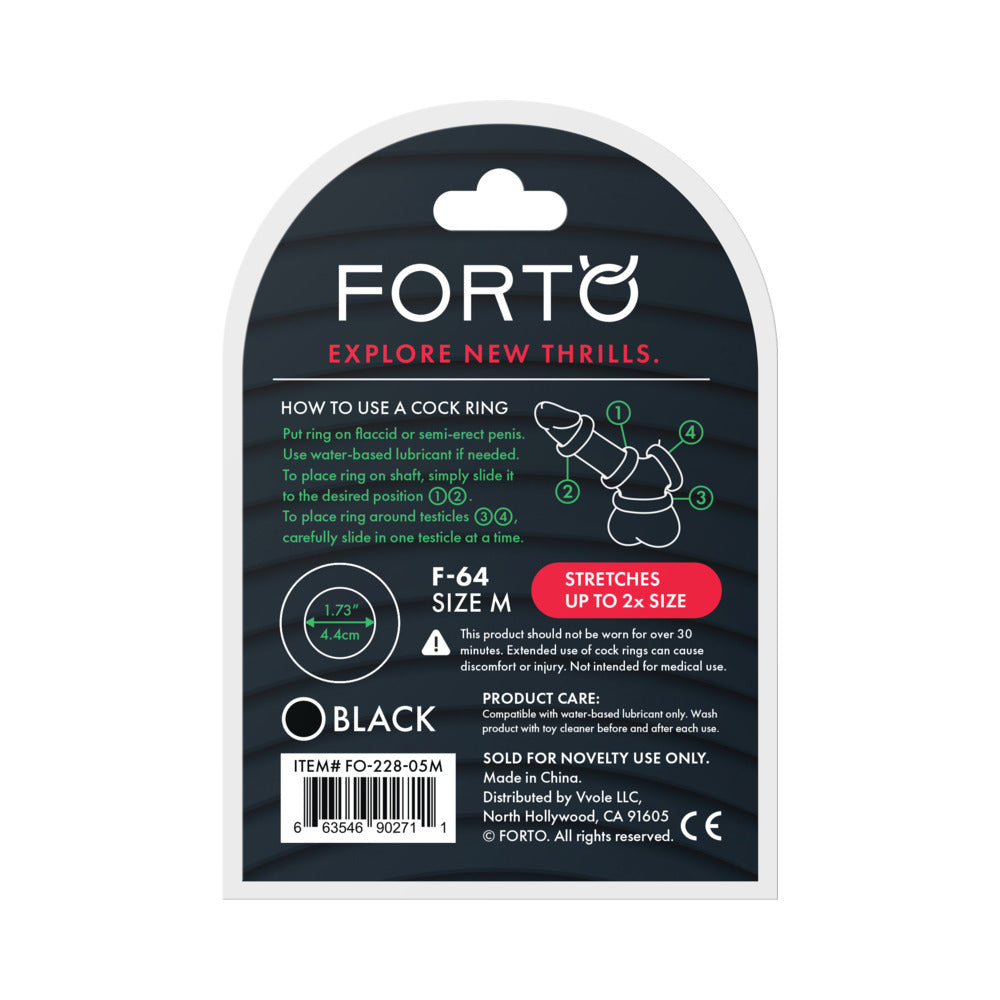Forto F-64 Wide Liquid Silicone Cockring Medium Black