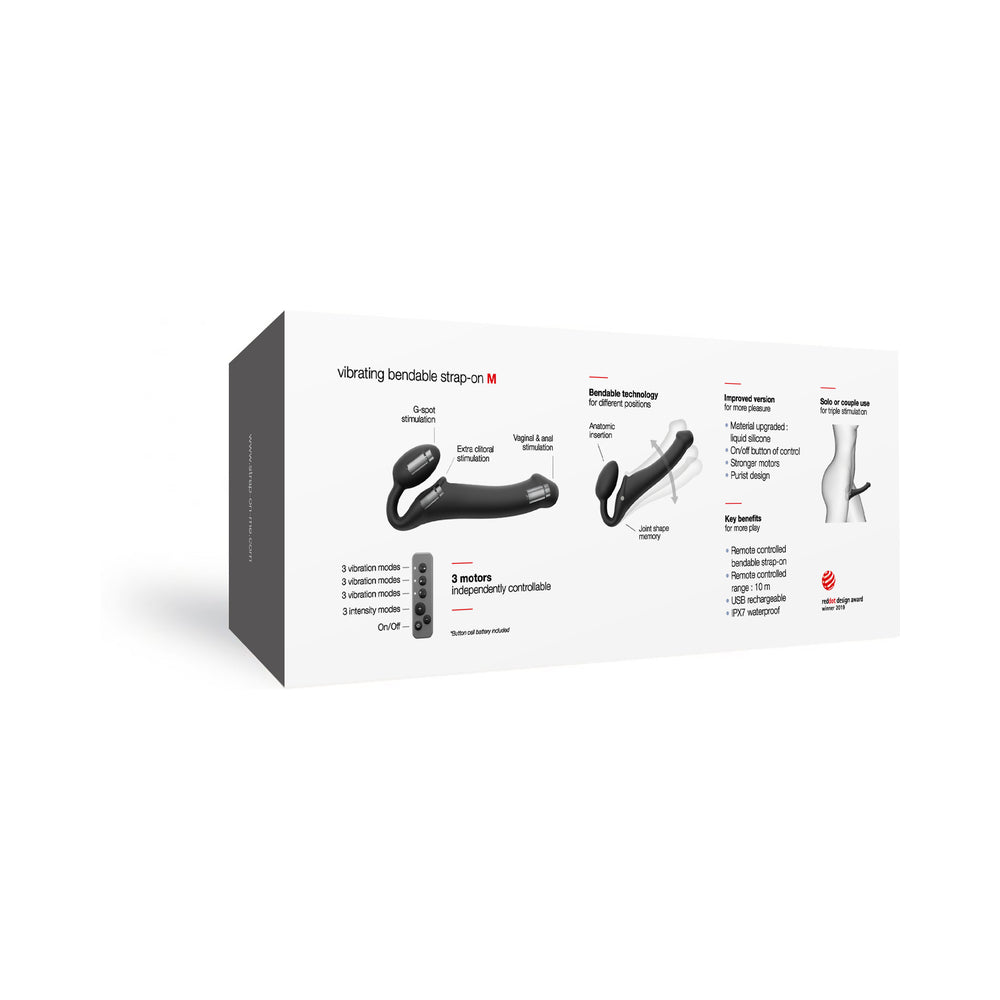 Strap-On-Me Rechargeable Remote-Controlled Silicone Vibrating Bendable Strap-On Black M