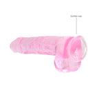 RealRock Crystal Clear Realistic 9 in. Dildo With Balls and Suction Cup Pink