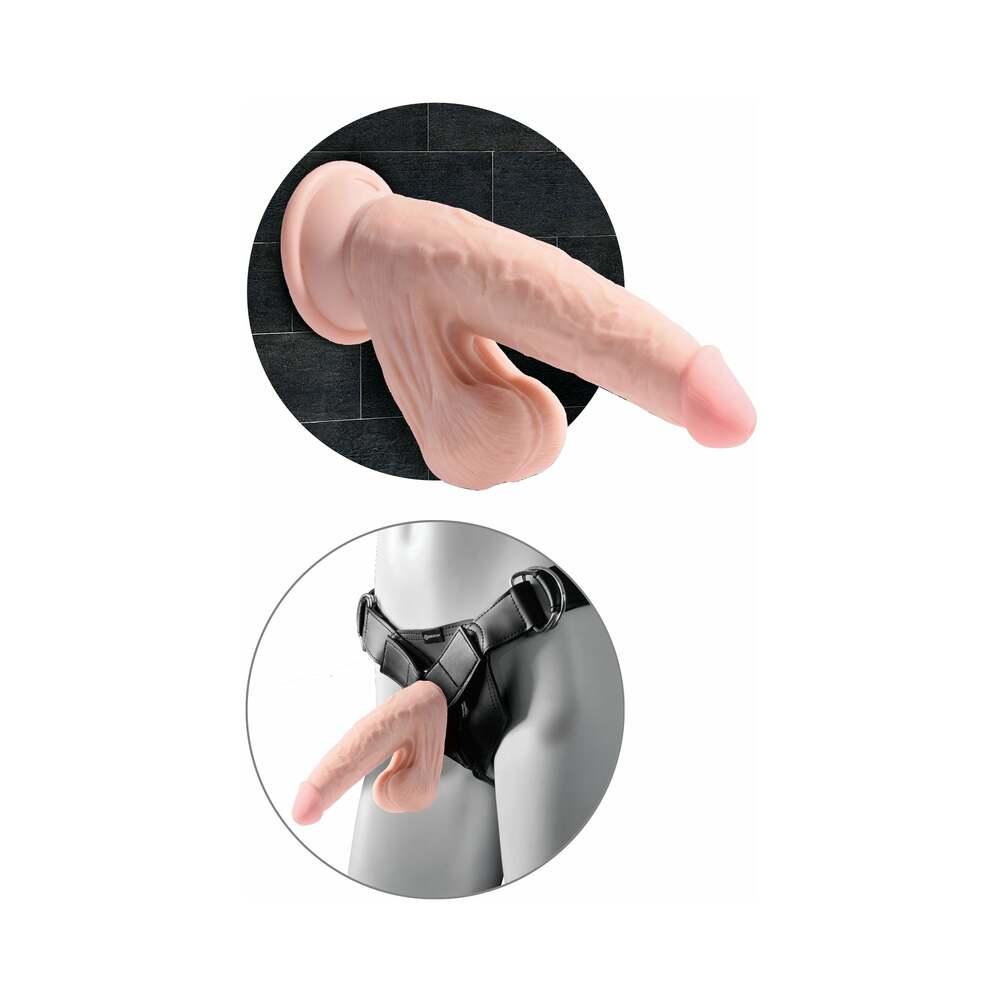 King Cock Plus 7 in. Triple-Density Cock With Swinging Balls Dildo Beige