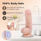 Dr. Skin Plus Girthy 7 in. Triple Density Posable Dildo with Balls Beige