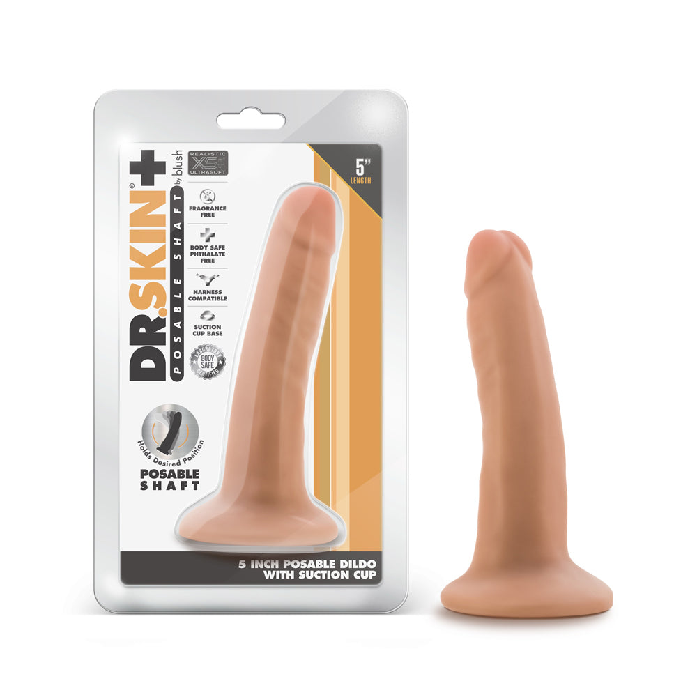 Dr. Skin Plus Realistic 5 in. Triple Density Posable Dildo Beige