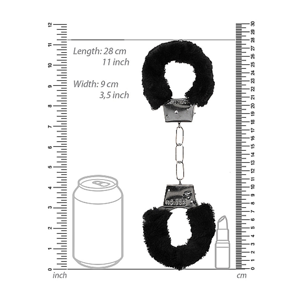 Ouch! Black & White Beginner Pleasure Furry Wrist Cuffs With Quick-Release Button Black
