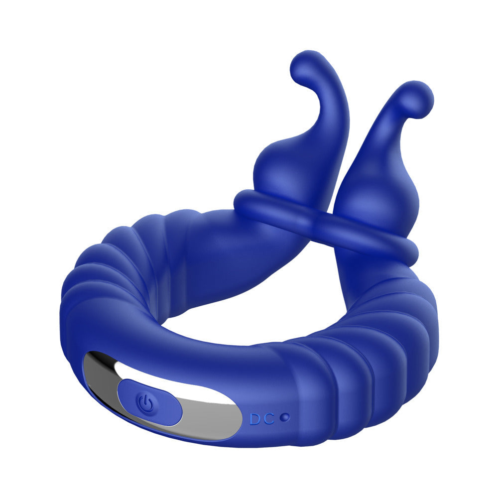 Forto F-24 Rechargeable Silicone Textured Vibrating Cockring Blue