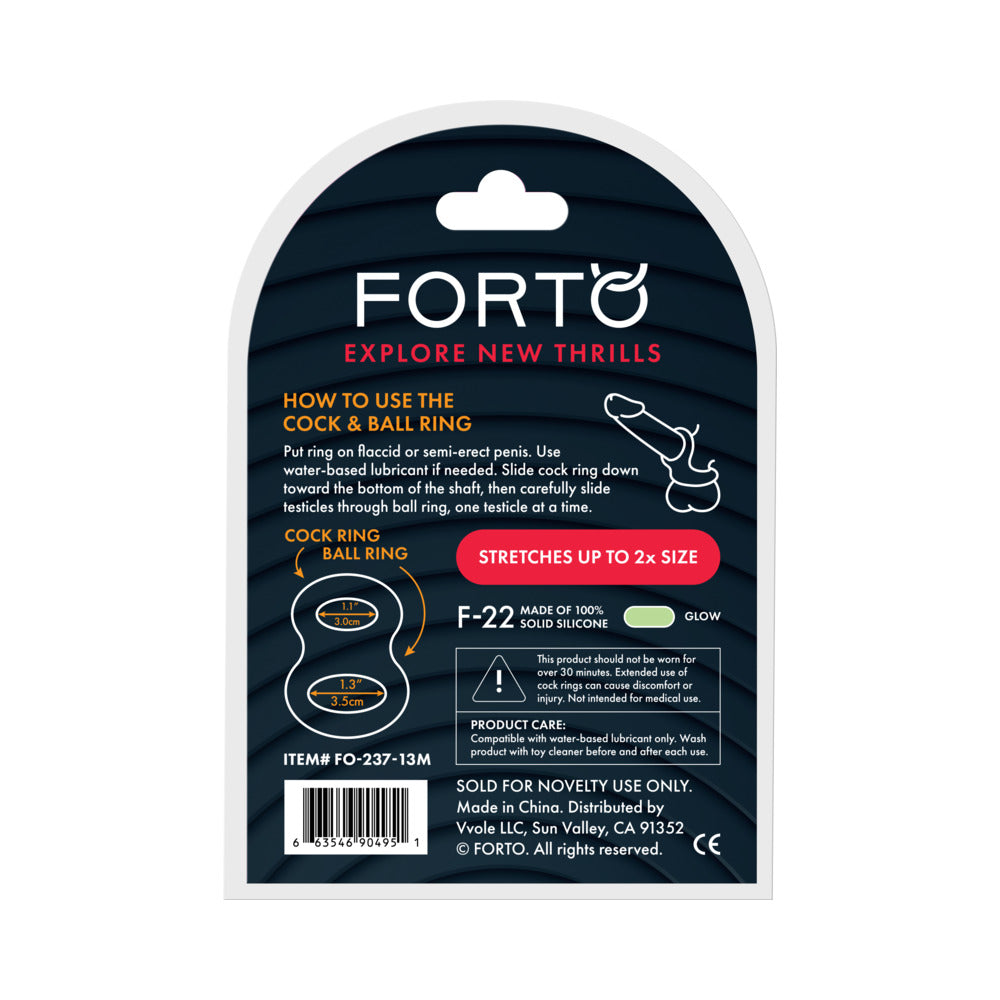 Forto F-22 Liquid Silicone Cock & Ball D-Ring Medium Glow