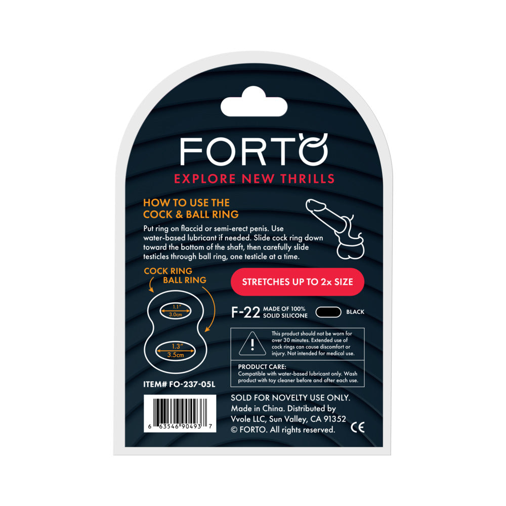 Forto F-22 Liquid Silicone Cock & Ball D-Ring Large Black