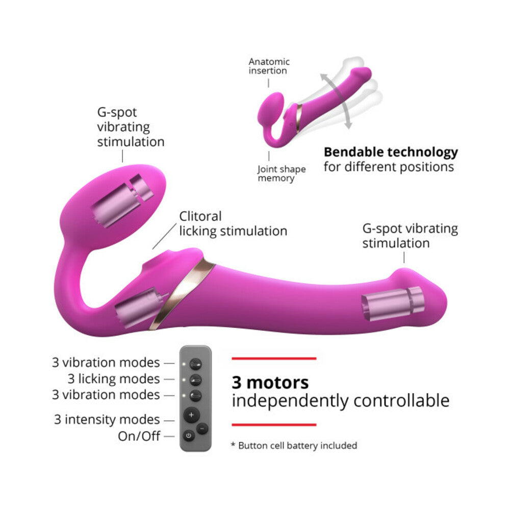 Strap-On-Me Rechargeable Remote-Controlled Multi Orgasm Bendable Strapless Strap-On Fuchsia XLarge