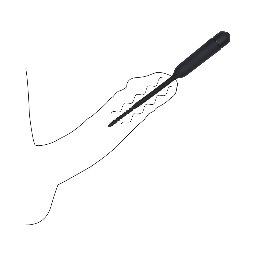 Ouch! Urethral Sounding Silicone Vibrating Bullet Plug With Beaded Tip Black 5.5 mm - 7 mm