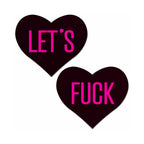 Pastease Love: Let's Fuck Black Heart on Neon Pink Base Nipple Pasties