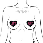 Pastease Love: Let's Fuck Black Heart on Neon Pink Base Nipple Pasties