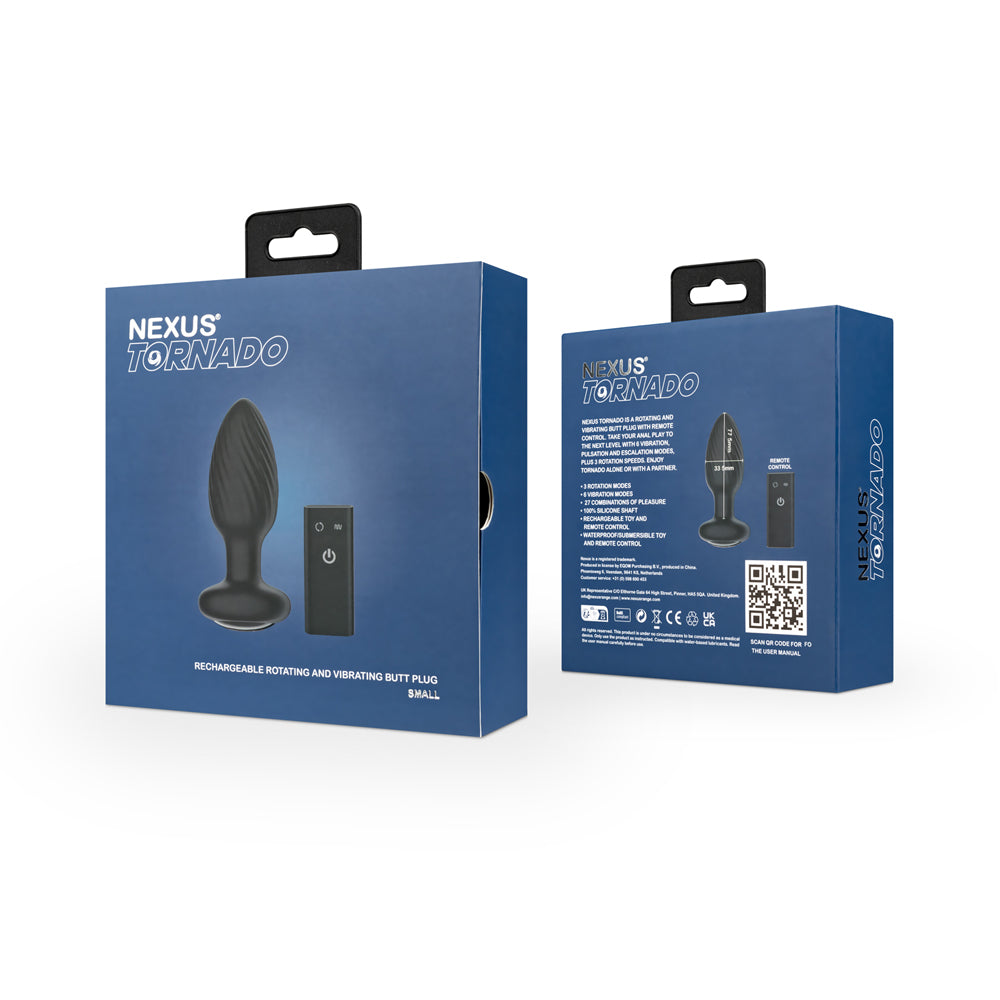 Nexus Tornado Rechargeable Remote-Controlled Rotating & Vibrating Textured Silicone Anal Plug Black