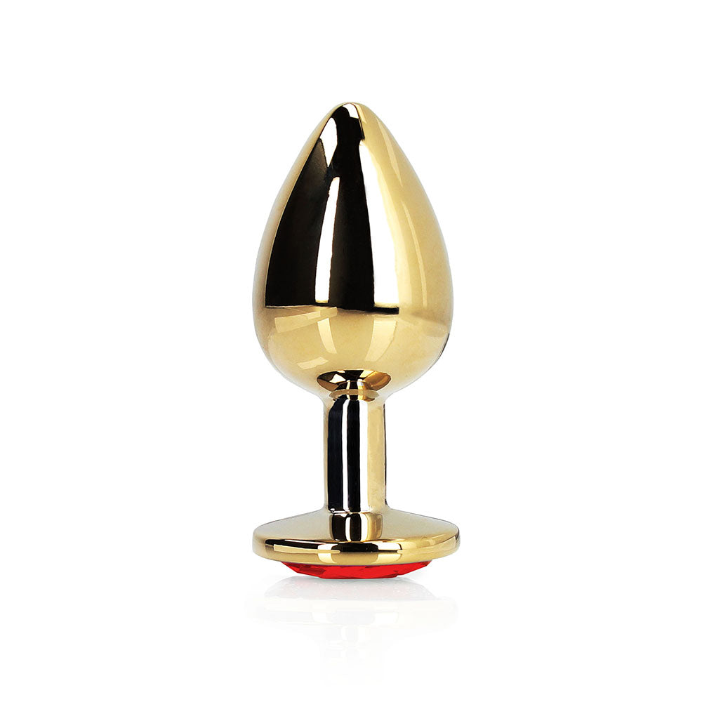 Ouch! Heart Gem Butt Plug Large Gold/Ruby Red