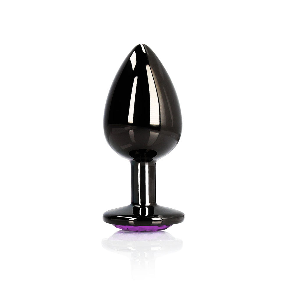Ouch! Heart Gem Butt Plug Large Gunmetal/Amethyst