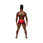 Male Power Sassy Lace Bikini Solid Pouch Red L