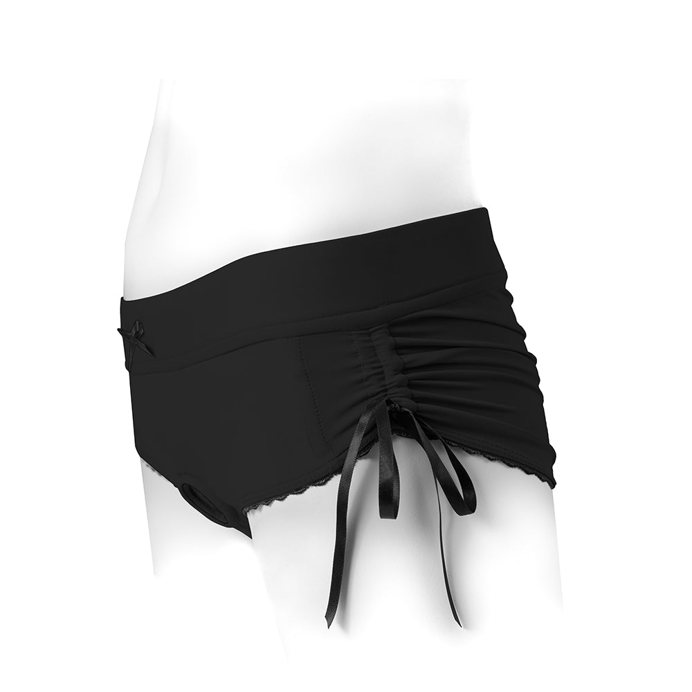 SpareParts Sasha Cinch Booty Short Harness Black Size XS