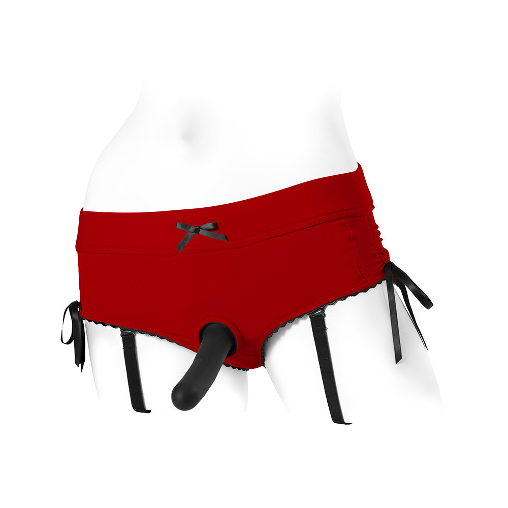 SpareParts Sasha Cinch Booty Short Harness Red/Black Size XS