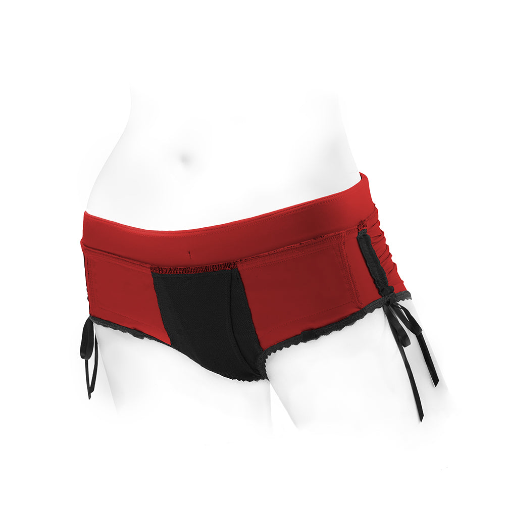 SpareParts Sasha Cinch Booty Short Harness Red/Black Size L