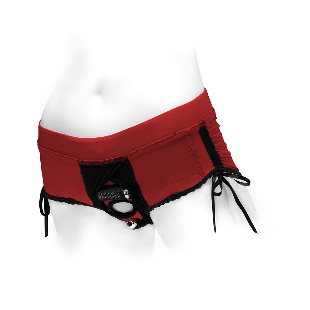 SpareParts Sasha Cinch Booty Short Harness Red/Black Size 3XL