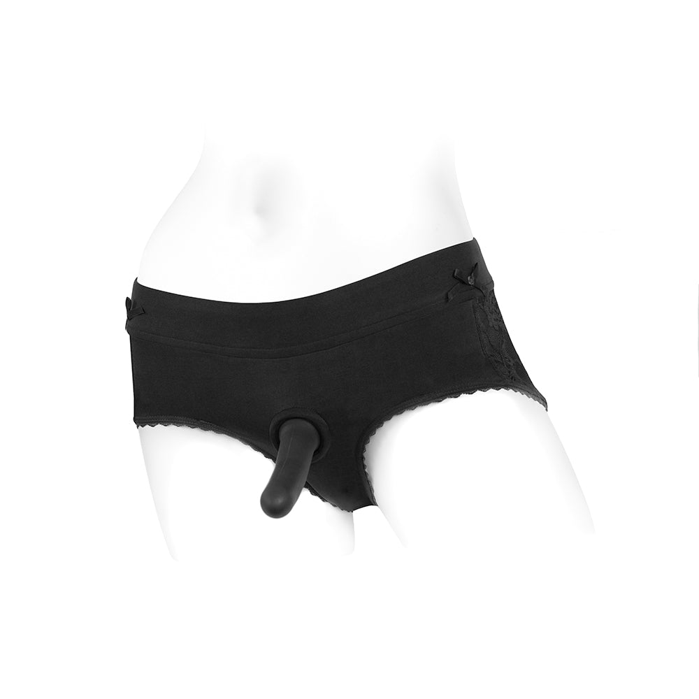 SpareParts Bella Cleavage Booty Short Harness Black Size 3XL