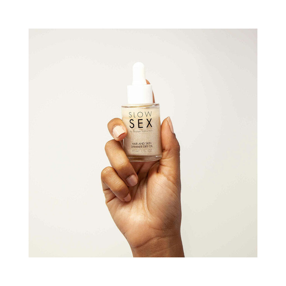 Bijoux Indiscrets Slow Sex Hair & Skin Shimmer Dry Oil 1 oz.