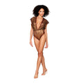 Dreamgirl Delicate Gold-Foil Lace Blouson Teddy & Rhinestone Metal Underwire Bra Set Gold XL