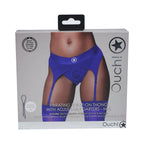 Ouch! Vibrating Strap-on Thong with Adjustable Garters Royal Blue M/L