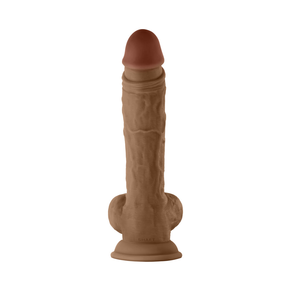 Shaft Model A: 10.5 in. Dual Density Silicone Dildo with Balls Oak
