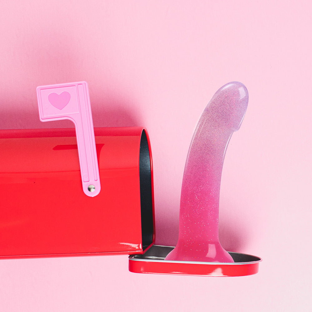 Love to Love Dildolls Sunrise  6 in. Silicone Dildo with Multicolor Star Glitter Pink/Purple