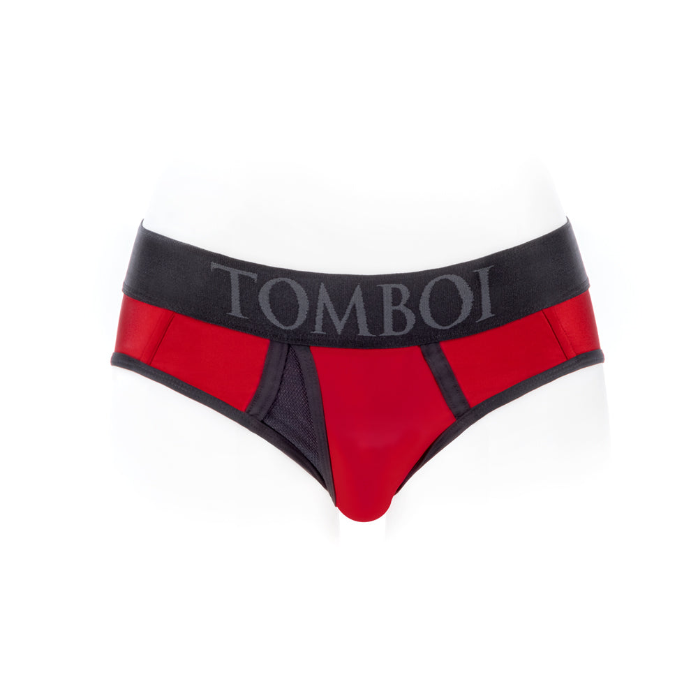 SpareParts Tomboi Cover Brief Style Underwear Harness Nylon Red/Black XXS