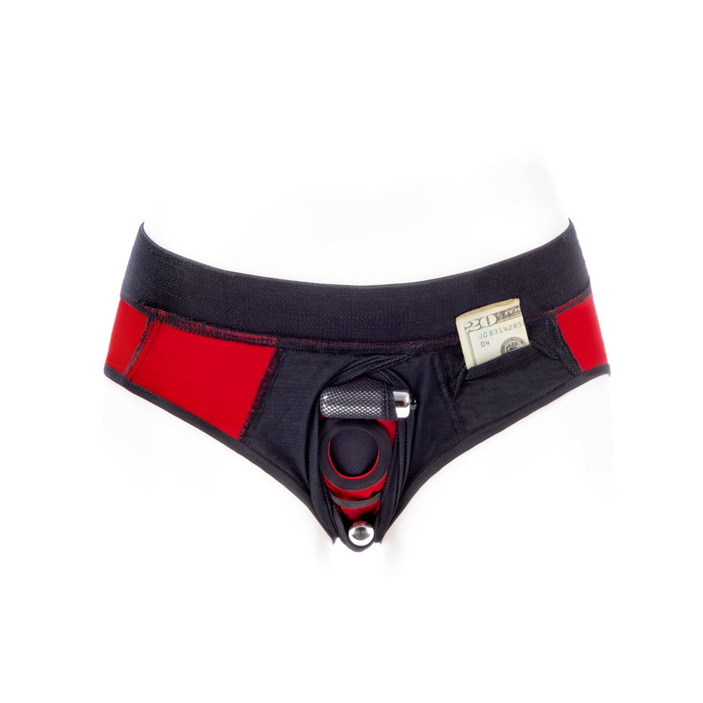 SpareParts Tomboi Cover Brief Style Underwear Harness Nylon Red/Black 2XL