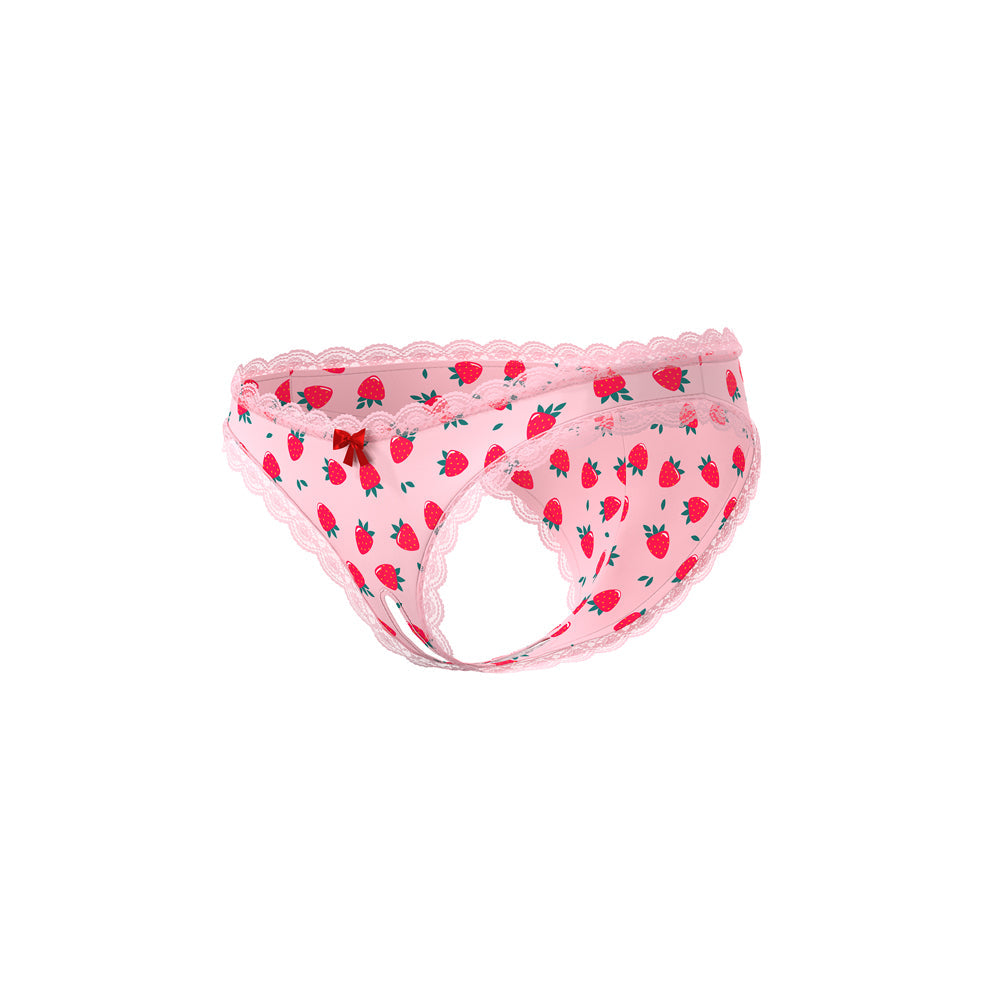 Magic Silk Sweet Treats Crotchless Boy Short with Lube Strawberry L/XL