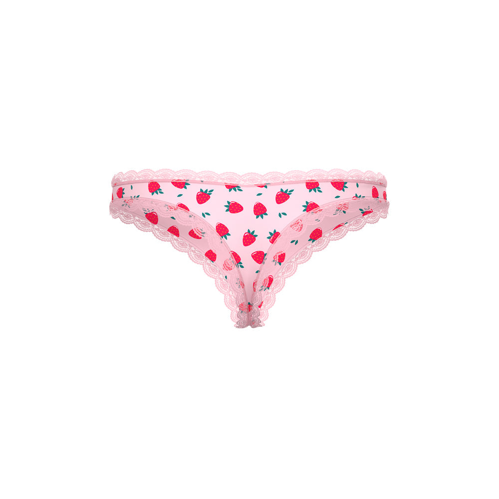 Magic Silk Sweet Treats Crotchless Thong with Lube Strawberry S/M