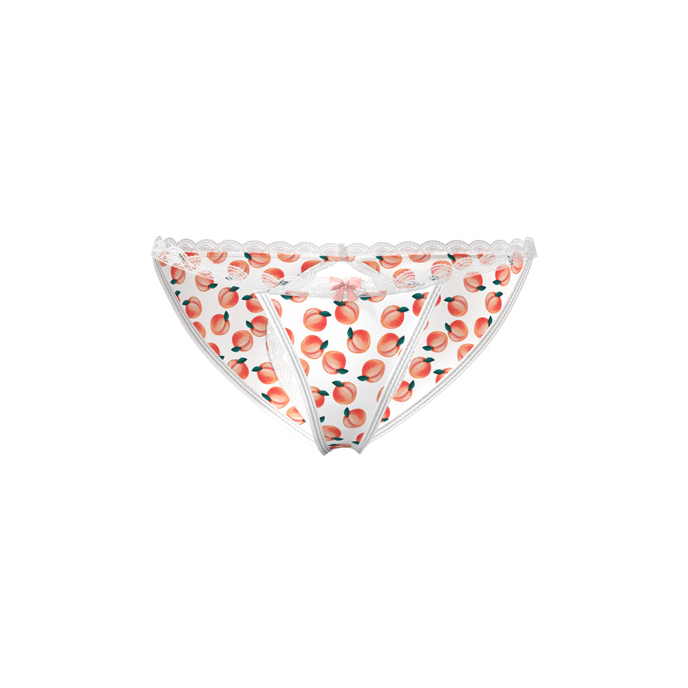 Magic Silk Sweet Treats Split Back & Crotchless Panty with Lube Peach L/XL