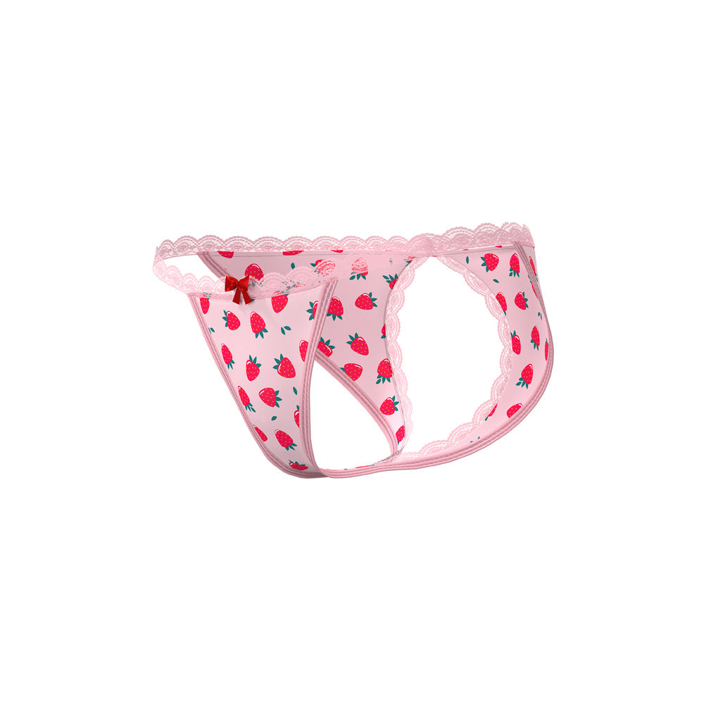 Magic Silk Sweet Treats Split Back & Crotchless Panty with Lube Strawberry Queen Size