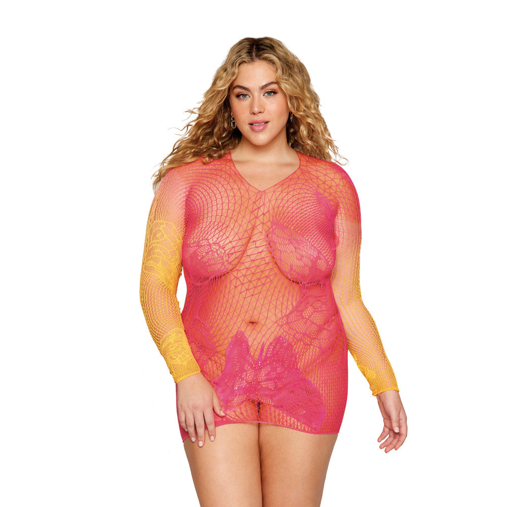 Dreamgirl Versatile Butterfly Fishnet Bodystocking Watermelon Mimosa Queen Size