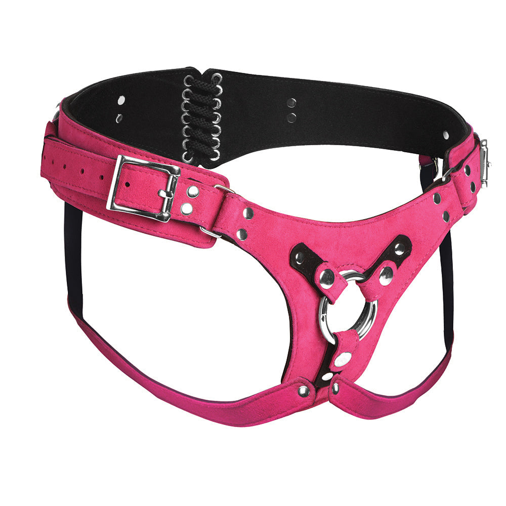 Strap U Bodice Deluxe Leather Corset Harness Pink