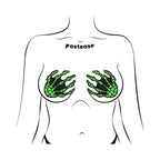 Pastease Zombie Neon Green/UV Reactive Boney Hands Nipple Pasties