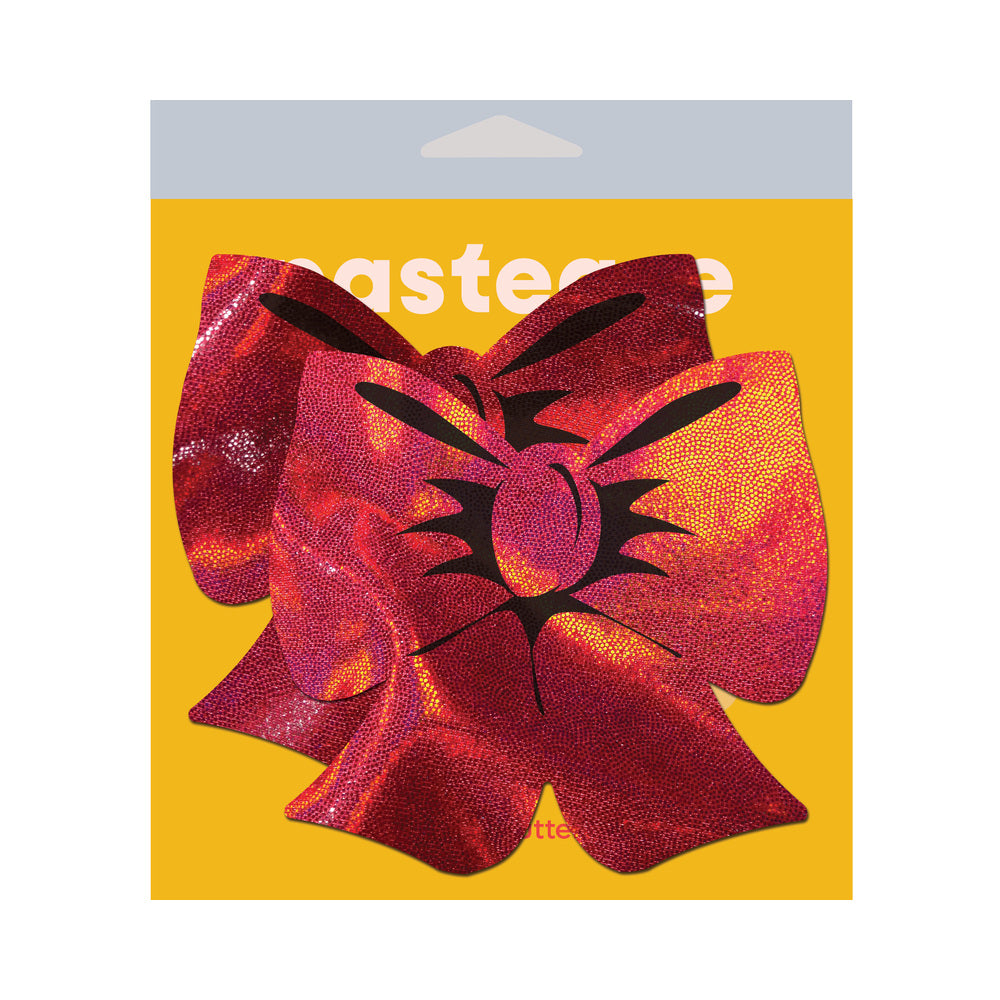 Pastease Bow Red Holographic Breast Covers Support Tape