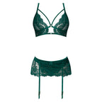Magic Silk Evermore Bralette, Garter Skirt & Thong Set Emerald S/M