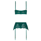 Magic Silk Evermore Bralette, Garter Skirt & Thong Set Emerald L/XL