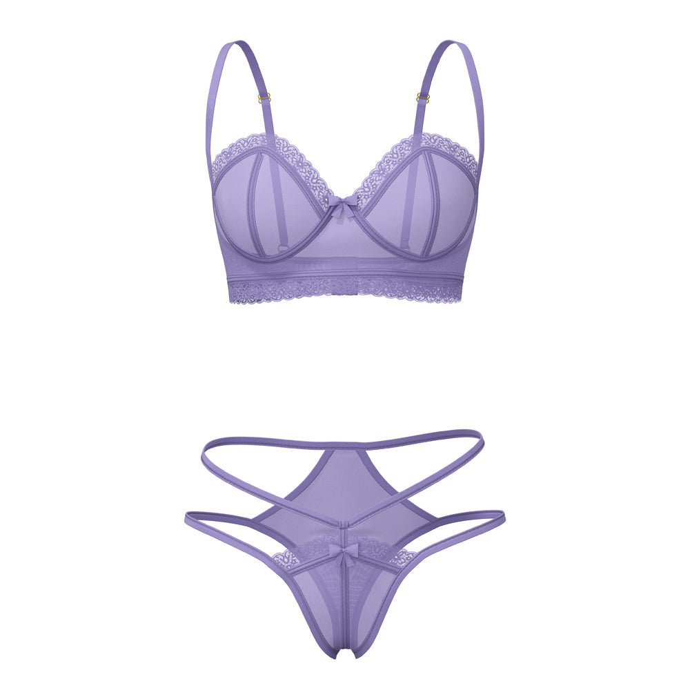 Magic Silk Sheer Passion Demi Bra & High Cut Tanga Very Peri Queen Size