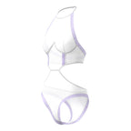 Magic Silk Sheer Passion Halter Teddy White/Lavender L/XL