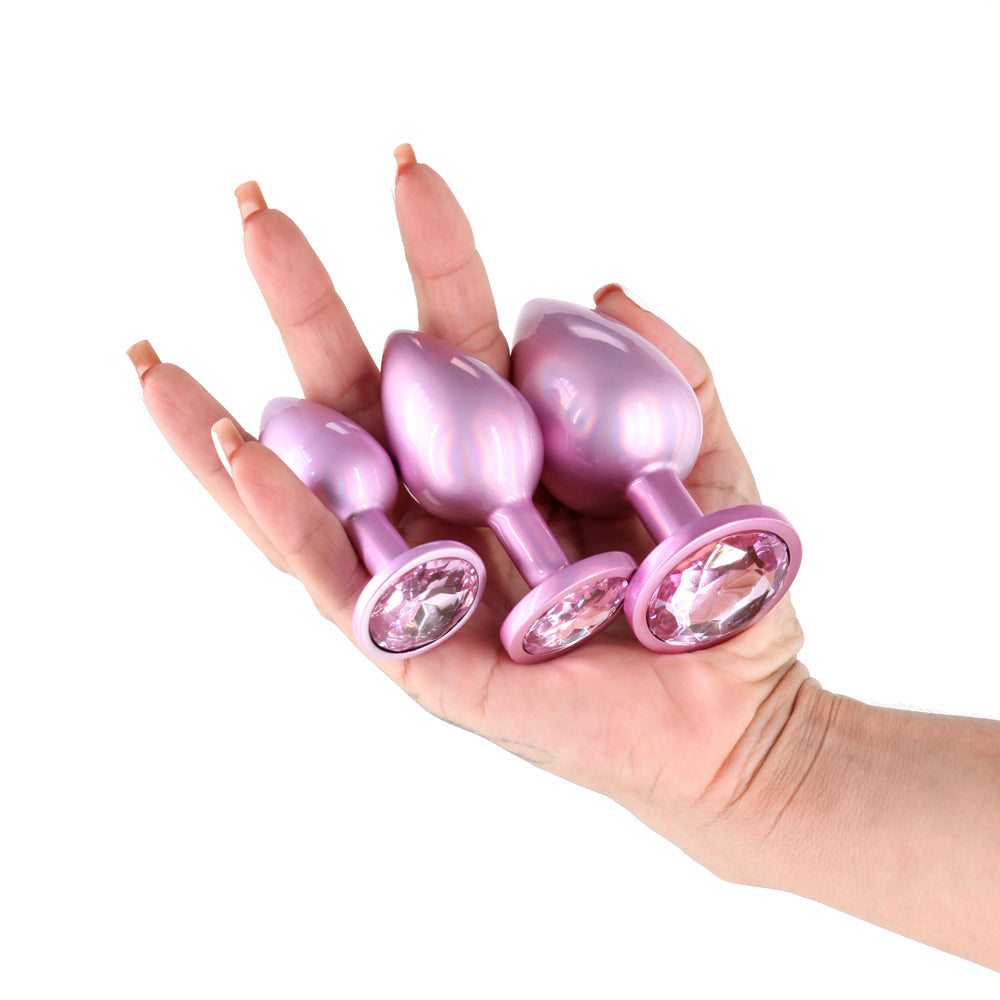 Rear Assets 3-Piece Metal Plug Kit Iridescent Pink with Pink Gem